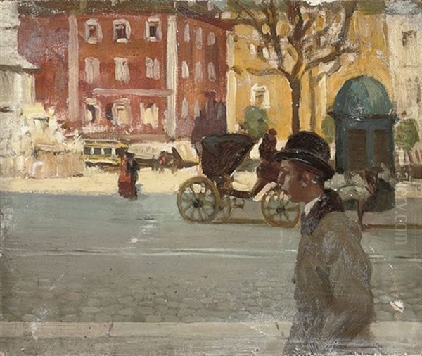 Figures In A City Street Oil Painting by Norman Garstin