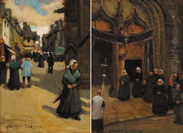 Saturday, Josselin (+ Facade Of The Notre Dame Du Roncier, Josselin; Pair) Oil Painting by Norman Garstin