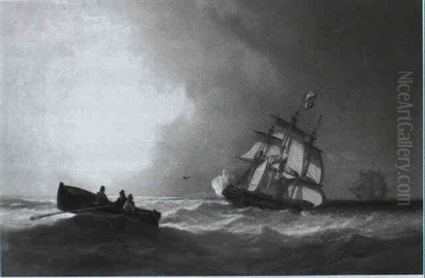 Frigates At Sea Oil Painting by William Garthwaite