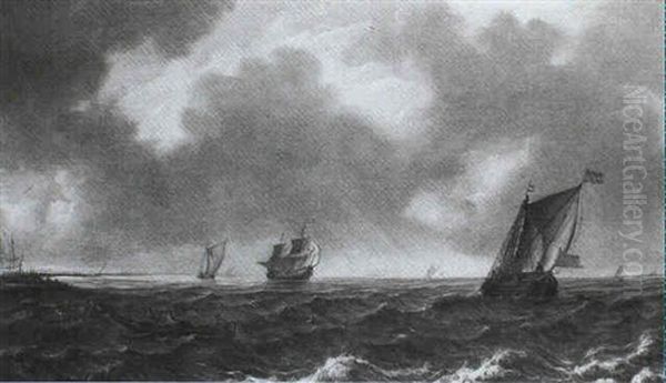 Frigates At Sea Oil Painting by William Garthwaite