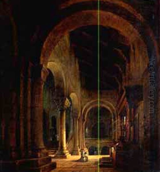 Innenansicht Einer Pariser Kirche Oil Painting by Friedrich Gartner