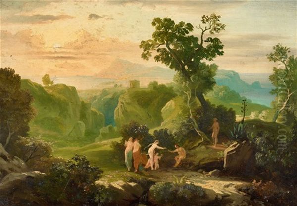 Greek Landscape With The Judgement Of Paris Oil Painting by Heinrich Gaertner