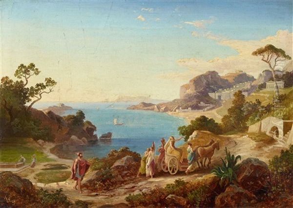 Greek Landscape With Odysseus And Nausicaa Oil Painting by Heinrich Gaertner