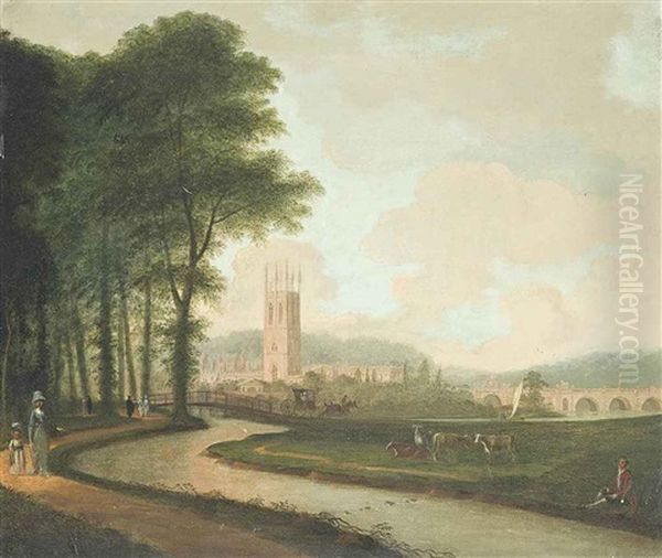 A View Of Magdalen College, Oxford, Seen From The Meadows Oil Painting by Edmund Garvey