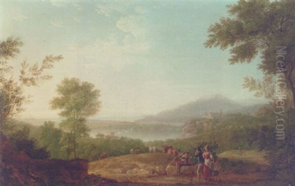 Figures Resting In An Italianate Landscape Oil Painting by Edmund Garvey