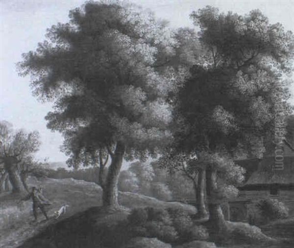 Landscape With A Rustic And His Dog Oil Painting by Edmund Garvey