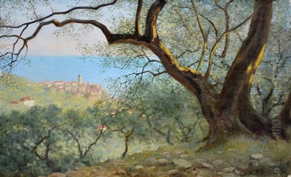 A View Of Bordighera, Italy Oil Painting by Thomas Bowman Garvie