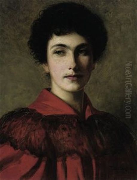 Portrait Of Isabella In A Red Dress Oil Painting by Thomas Bowman Garvie