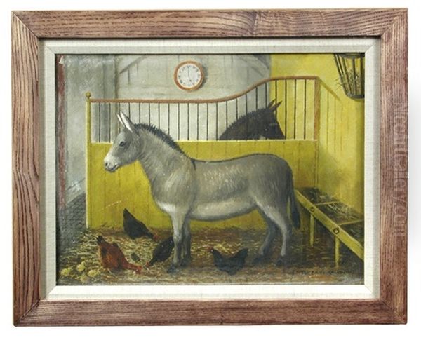 Nathaniel And Patsy, Two Donkeys In A Stable With Chickens by Ellen Lucy Tirzah Garwood