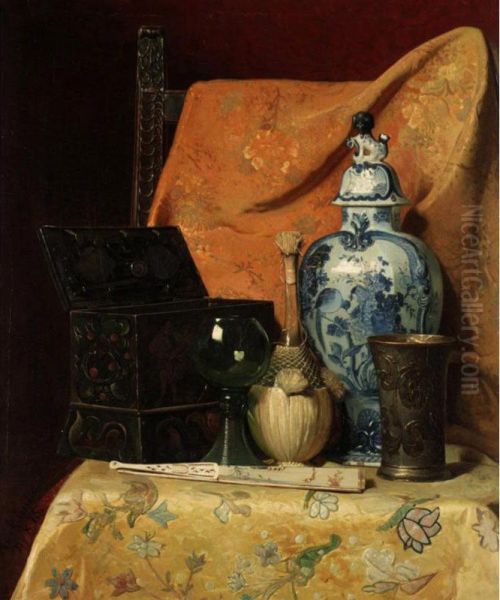 Oriental Still Life With Fan Oil Painting by Axel Henrik Hulle