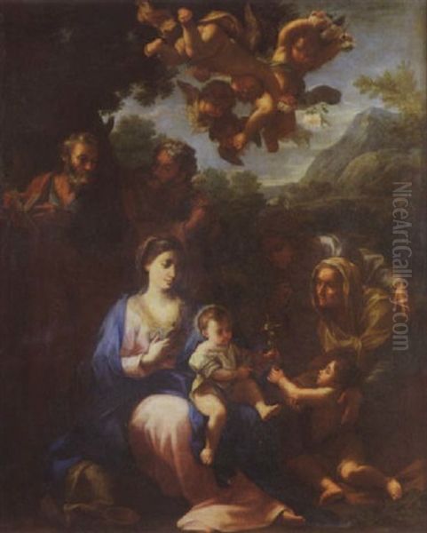 Sainte Famille Entouree De Sainte Elisabeth, Saint Jean Baptiste, Sainte Anne Et Saint Joachim Oil Painting by Luigi Garzi