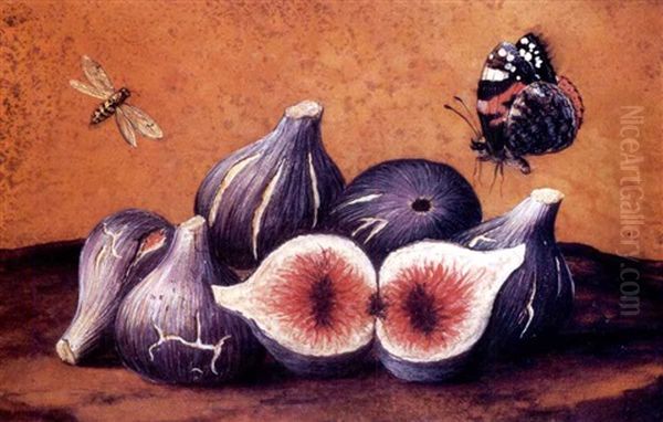 Figs With A Wasp And A Butterfly Hovering Nearby Oil Painting by Giovanna Garzoni