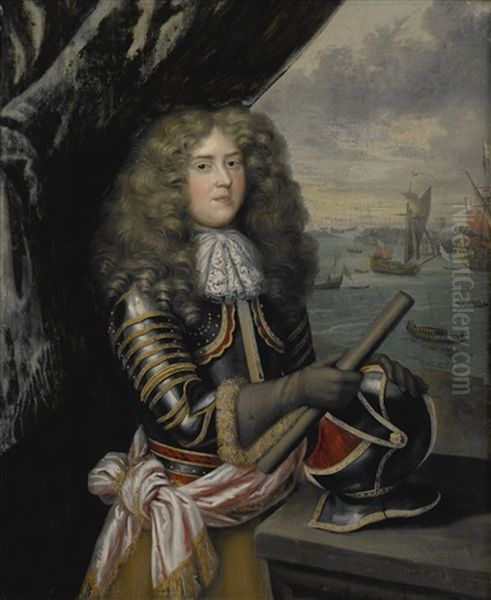 Portrait Of A Gentleman Wearing Armor, Possibly George Legge, 1st Baron Dartmouth Oil Painting by Henri Gascars