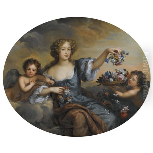 Portrait Of Frances Jennings, Lady Hamilton And Later Duchess Of Tyrconnel (c.1649-1731) As Flora, Attended By Putti Oil Painting by Henri Gascars