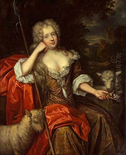 A Portrait Of A Lady, Dressed As A Shepherdess Oil Painting by Henri Gascars