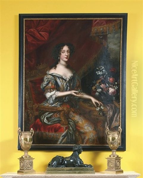 Portrait Of Margarite Louise, Grand Duchess Of Tuscany, In An Embroidered Yellow And Blue Dress Oil Painting by Henri Gascars