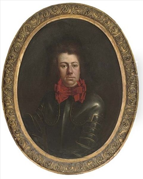 Portrait Of A Gentleman, Half-length, In A Breast Plate And Pouldrons, With A Triple Red Bow Oil Painting by Henri Gascars