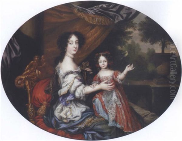 Portrait Of Barbara Villiers, Countess Of Castlemaine, And Her Daughter, Lady Charlotte Fitzroy, Countess Of Lichfield Oil Painting by Henri Gascars