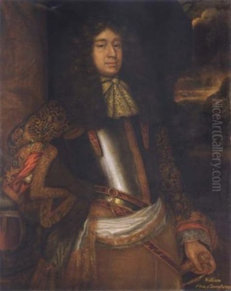 Portrait Of William Douglas, 1st Duke Of Queensbury Wearing A Black Breastplate And Heavily Embroidered Jacket Oil Painting by Henri Gascars