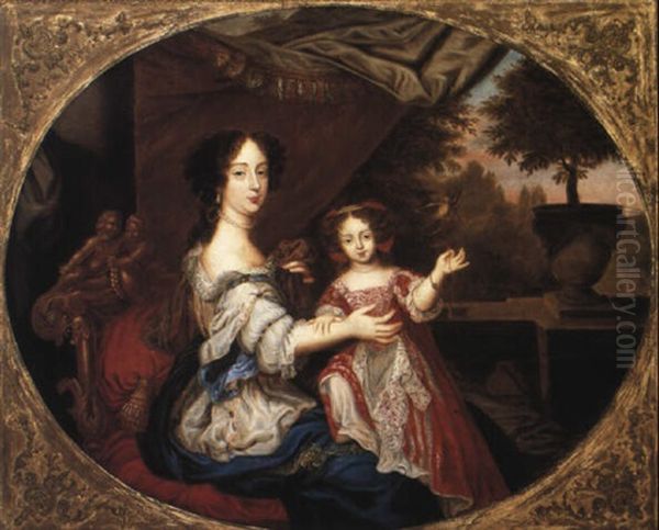 Portrait Of Barbara, Countess Of Castlemaine...and Her Daughter... Oil Painting by Henri Gascars