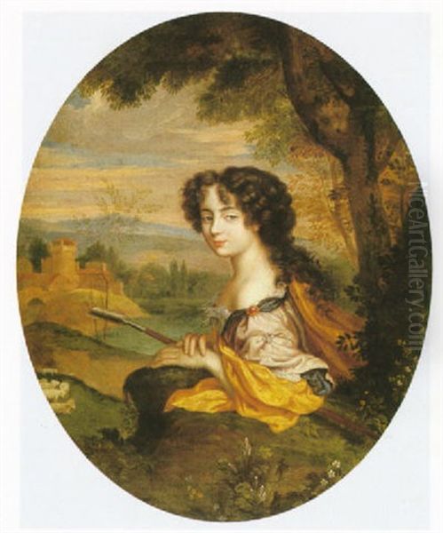 Portrait Of A Lady As A Shepherdess Oil Painting by Henri Gascars