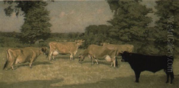 Longueville Brownie. V And Four Other Jersey Cows Grazing by George Gascoyne