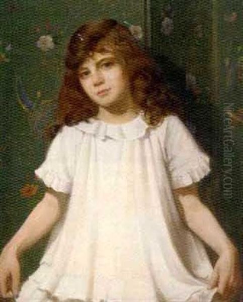 Portrait Of A Girl In A White Dress Oil Painting by Walter Bonner Gash