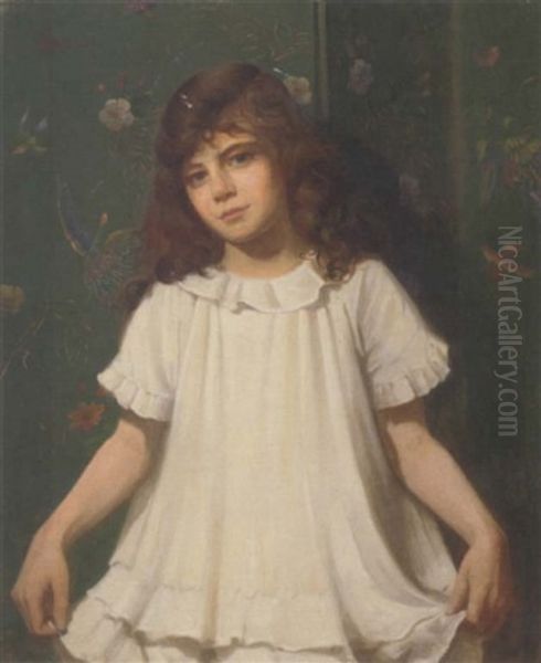 Portrait Of A Girl In A White Dress Oil Painting by Walter Bonner Gash