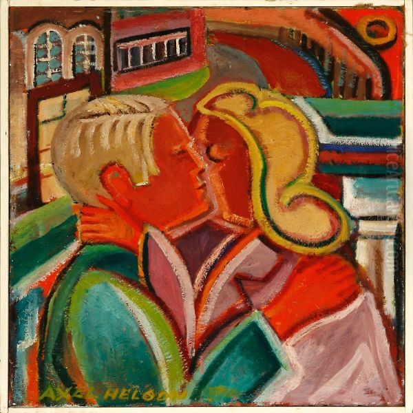 Kissing Couple Oil Painting by Axel Axelson