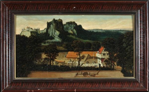 Gutshof Mit Getreidefeldern In Felslandschaft Oil Painting by Lucas Gassel