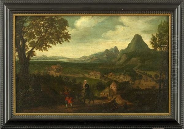 An Extensive Landscape With The Flight Into Egypt Oil Painting by Lucas Gassel