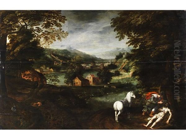 Landschaft Mit Szene Des Barmherzigen Samariters Oil Painting by Lucas Gassel