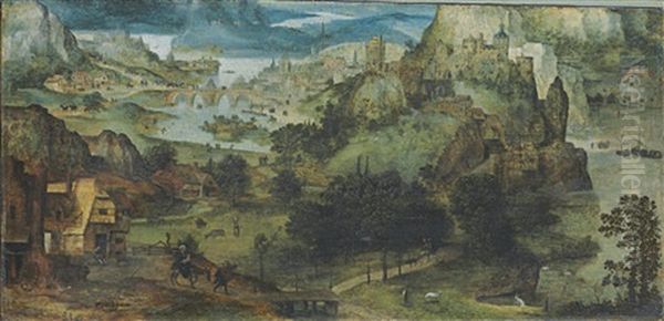 An Extensive Landscape With The Flight Into Egypt Oil Painting by Lucas Gassel