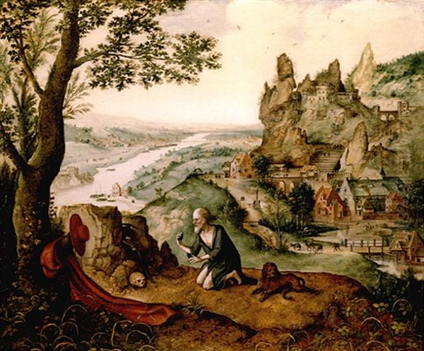 Landscape With The Penitent Saint Jerome Oil Painting by Lucas Gassel