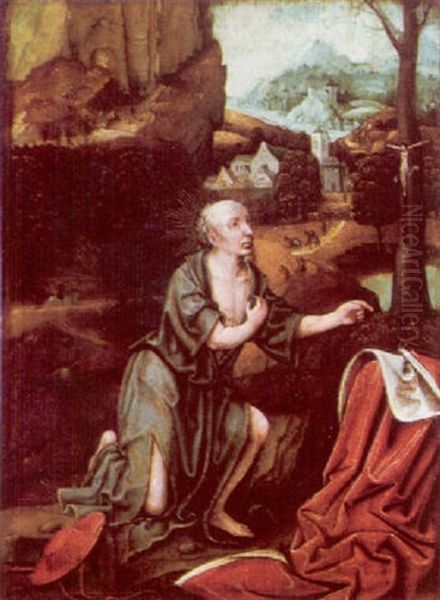 Saint Jerome In A Landscape Oil Painting by Lucas Gassel