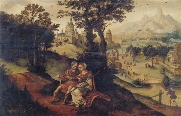 Tamar And Judah In An Extensive Landscape by Lucas Gassel