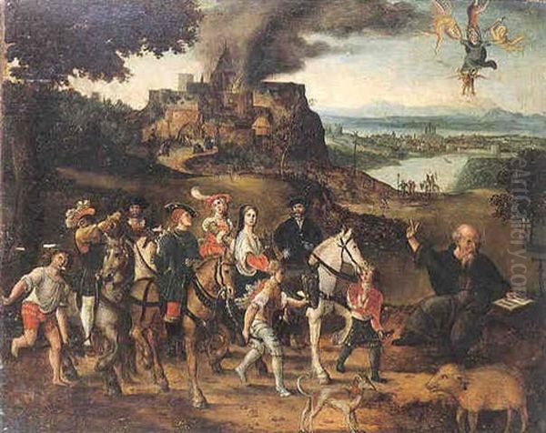 La Tentation De Saint Antoine Abbe Dans Un Vaste Paysage De La Campagne Flamande Oil Painting by Lucas Gassel