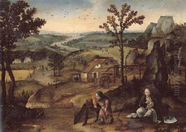 The Rest On The Flight Into Egypt, An Extensive River Landscape Beyond Oil Painting by Lucas Gassel