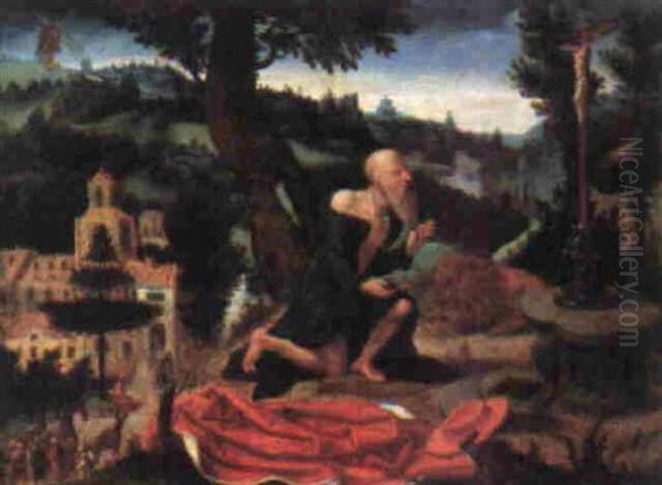 St. Jerome Praying In The Wilderness Oil Painting by Lucas Gassel