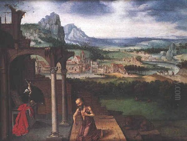 L'oraison De Saint Jerome Dans Un Paysage Panoramique Oil Painting by Lucas Gassel