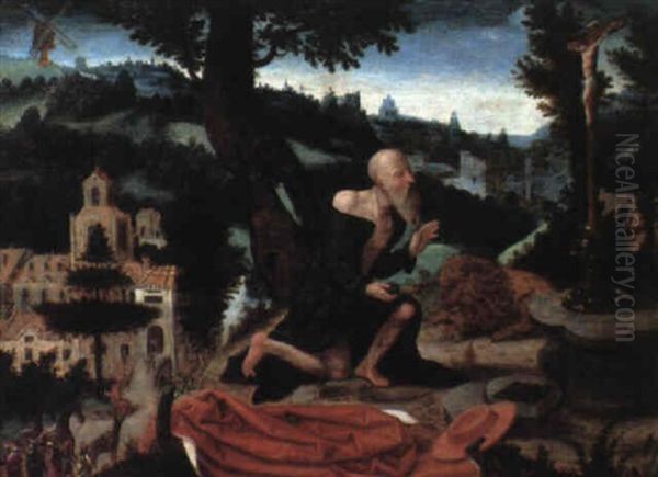 St. Jerome Praying In The Wilderness Oil Painting by Lucas Gassel