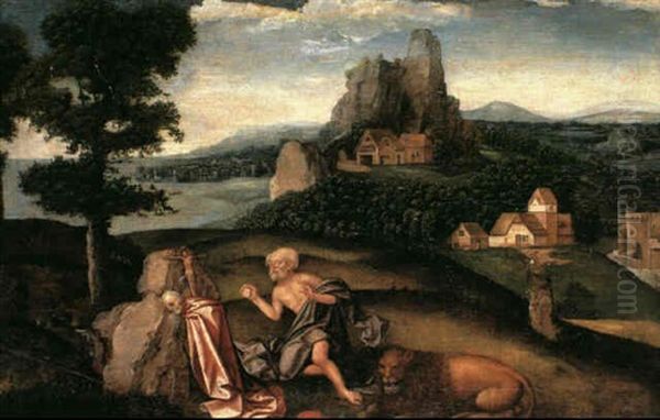 St Jerome Praying In A Landscape Oil Painting by Lucas Gassel