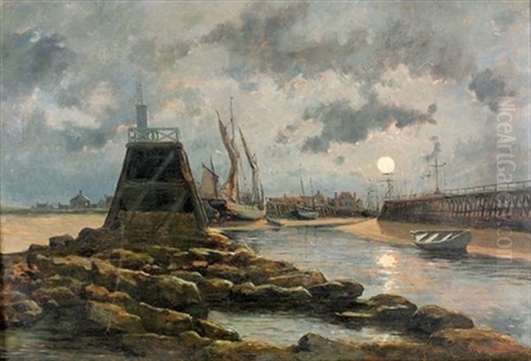 Vue Du Port De Courseulles (calvados) Oil Painting by Jean Baptiste Georges Gassies