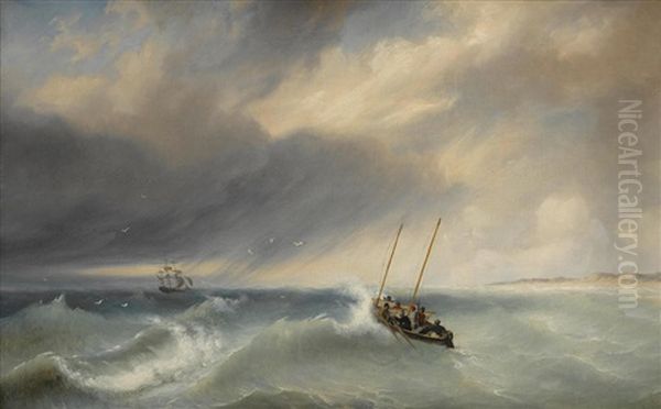 Setting Off From A Lee Shore Oil Painting by Jean Bruno Gassies