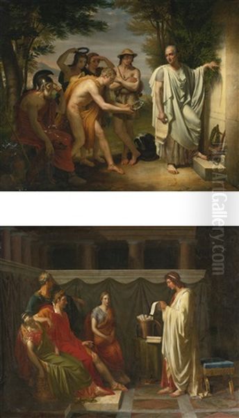 Horace Au Tombeau De Virgile And Virgile Lisant Son Eneide Devant Auguste: Two Works Oil Painting by Jean Bruno Gassies