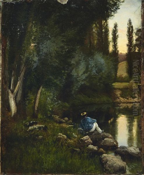 Homme En Bord De Rivere Oil Painting by Alexandre de Gassowski