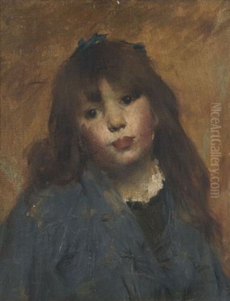 Portrait De Jeune Fille A La Robe Bleue Oil Painting by Georges Gaste