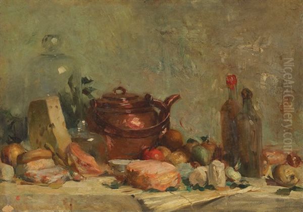 Nature Morte Aux Legumes Et Au Plateau De Fromages Oil Painting by Georges Gaste