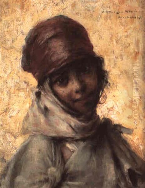 Portrait De Jeune Fille De Bou-saada Oil Painting by Georges Gaste