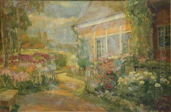 Lush Garden Scene Oil Painting by Anna Gasteiger